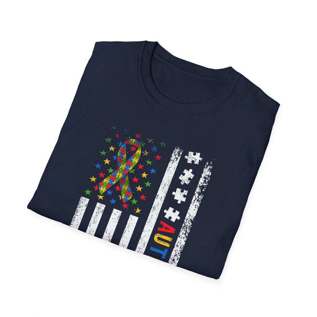 Autism Dad Flag T-Shirt — Puzzle Ribbon Elephant Pride Tee
