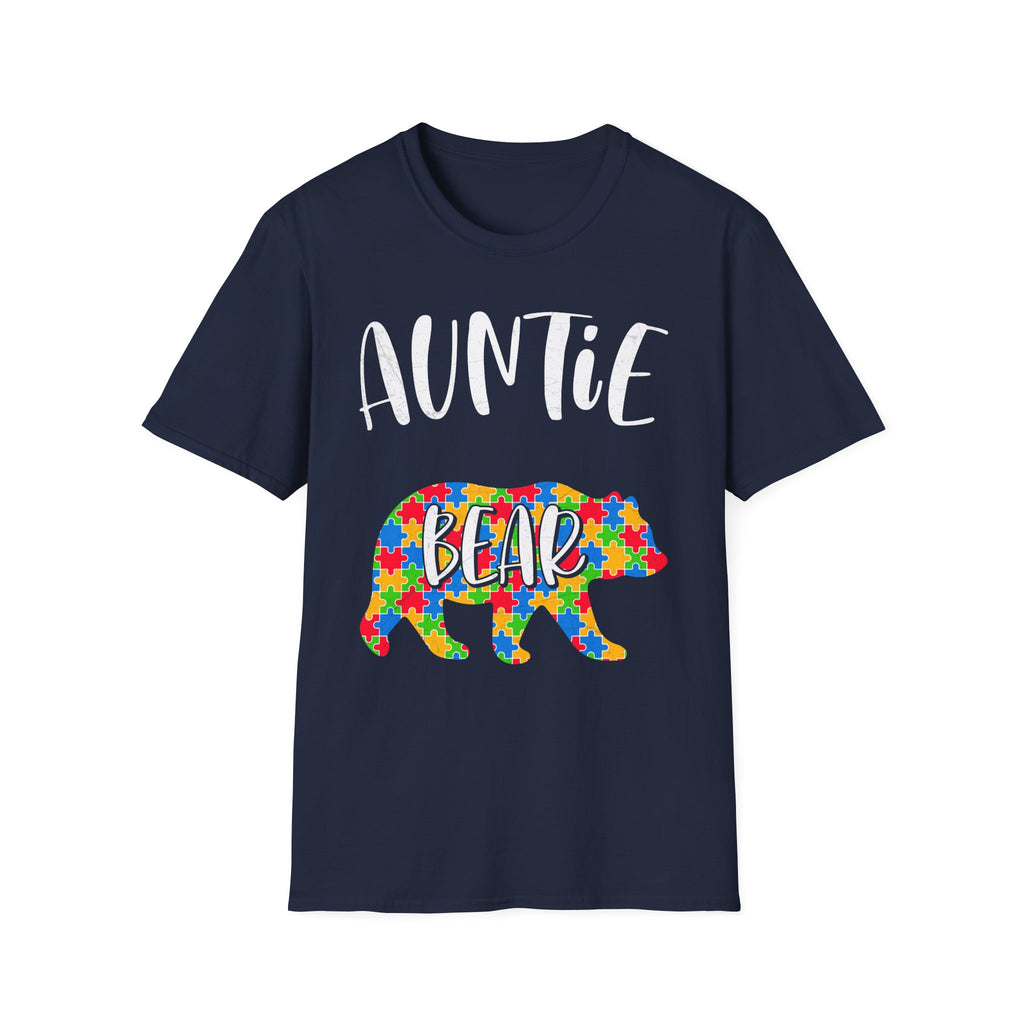 Auntie Bear T-Shirt — Colorful Puzzle Autism Awareness Tee