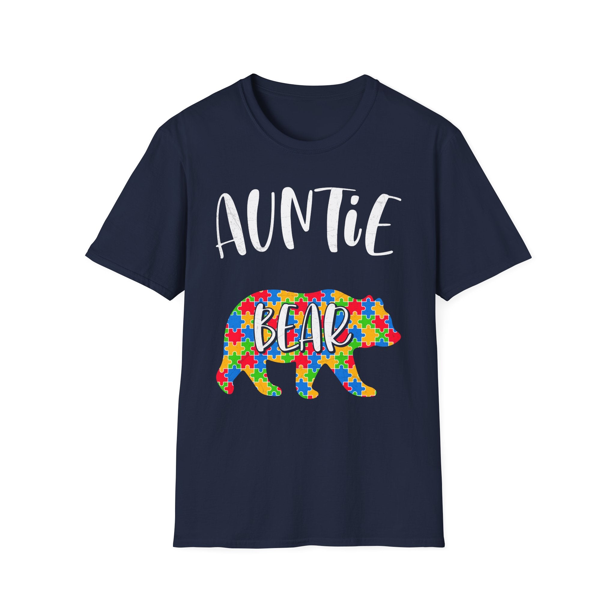 Auntie Bear T-Shirt — Colorful Puzzle Autism Awareness Tee