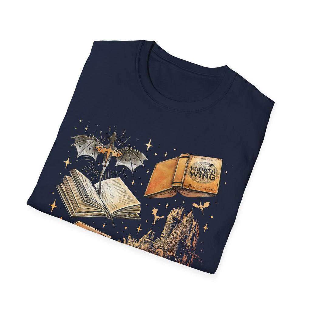 Book Dragon T-Shirt — Vintage Magical Books & Bat Illustration