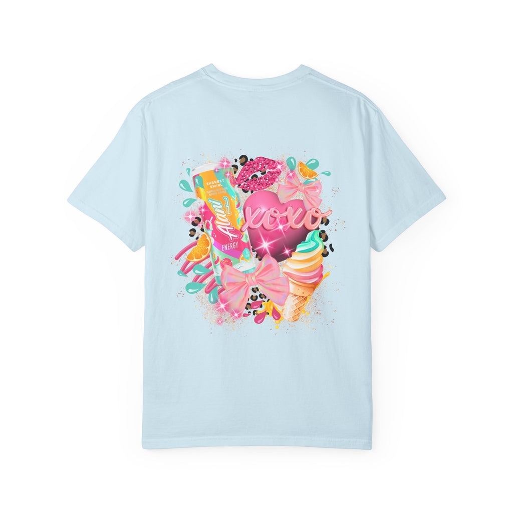 Graphic T-Shirt — Vibrant Pink Dessert Collage with 'Alani Nu' Chest Script