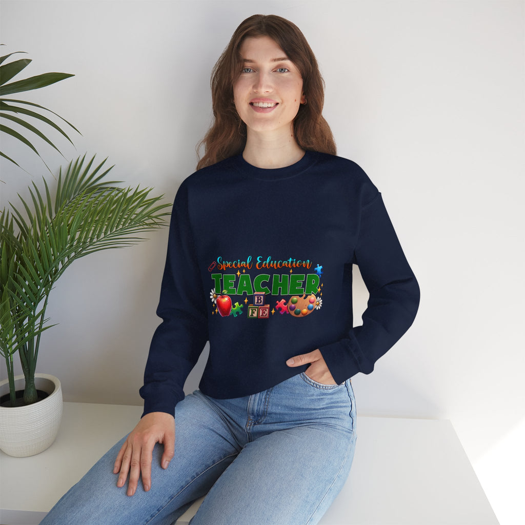 Special Education Teacher Crewneck Sweatshirt — Cute Apple & Classroom Icons