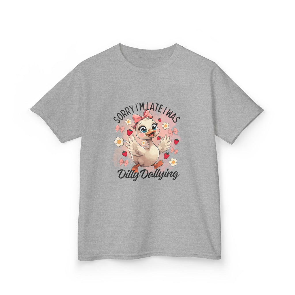 Kids Tee — "Sorry I’m Late I Was Dilly Dallying" Cute Sloth Floral Graphic