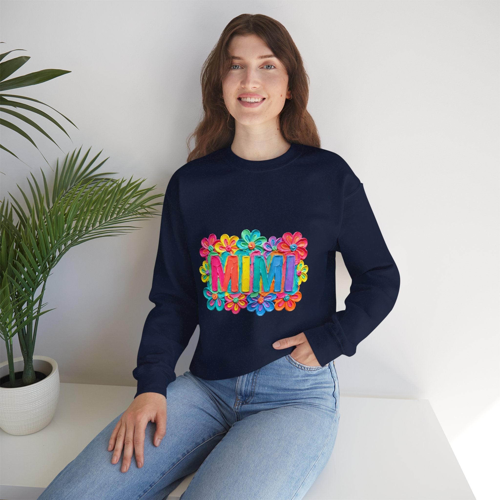 Mimi Floral Crewneck Sweatshirt — Colorful Retro Flower Graphic