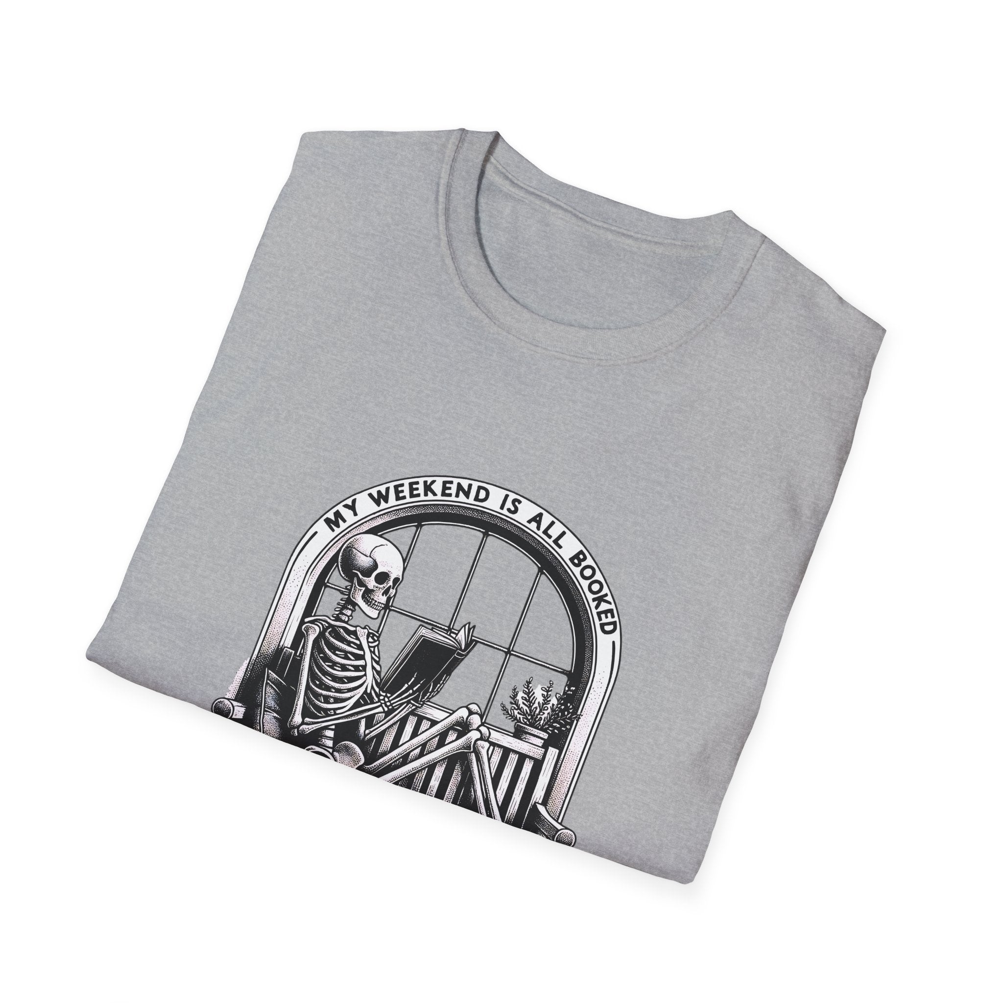 Skeleton Reading Window T‑Shirt — “My Weekend Is All Booked” Graphic Tee