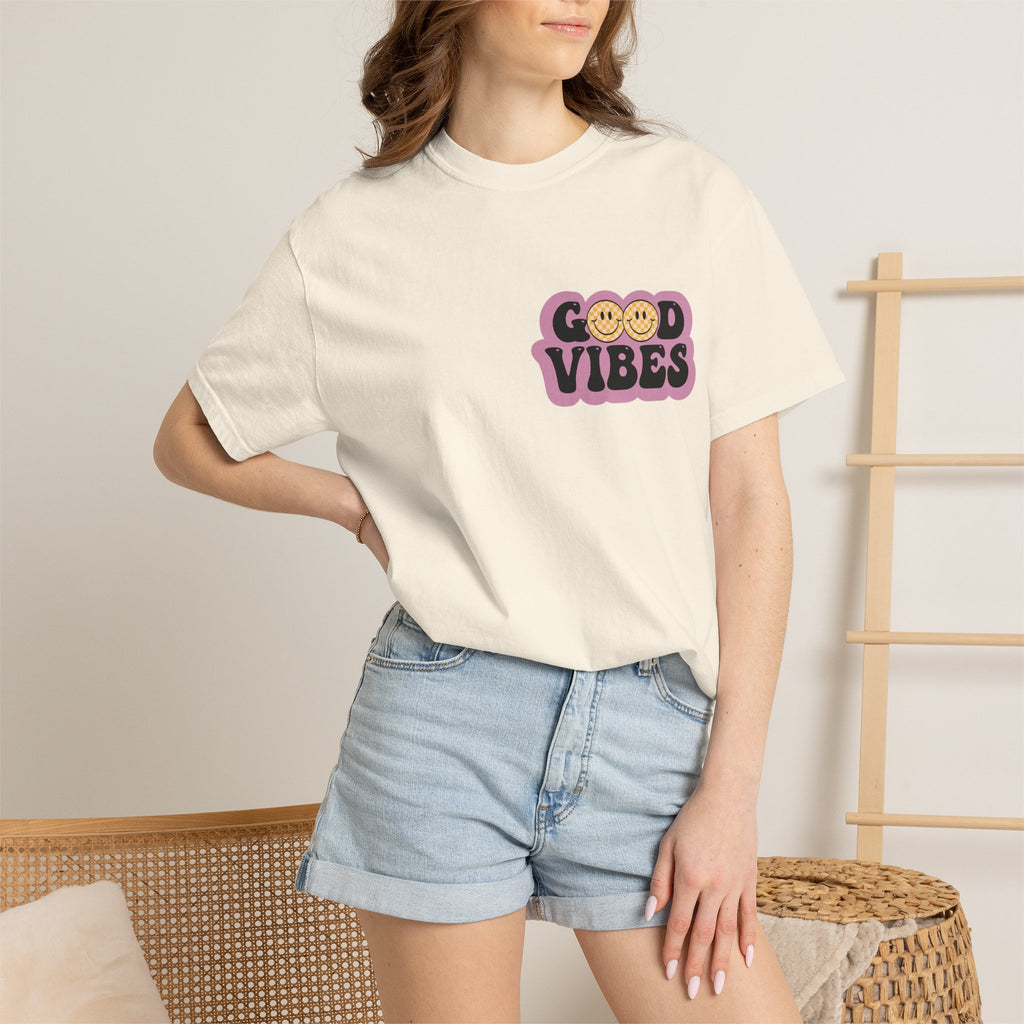 Good Vibes Retro Graphic T-Shirt — Free Spirit Smiley Desert Design
