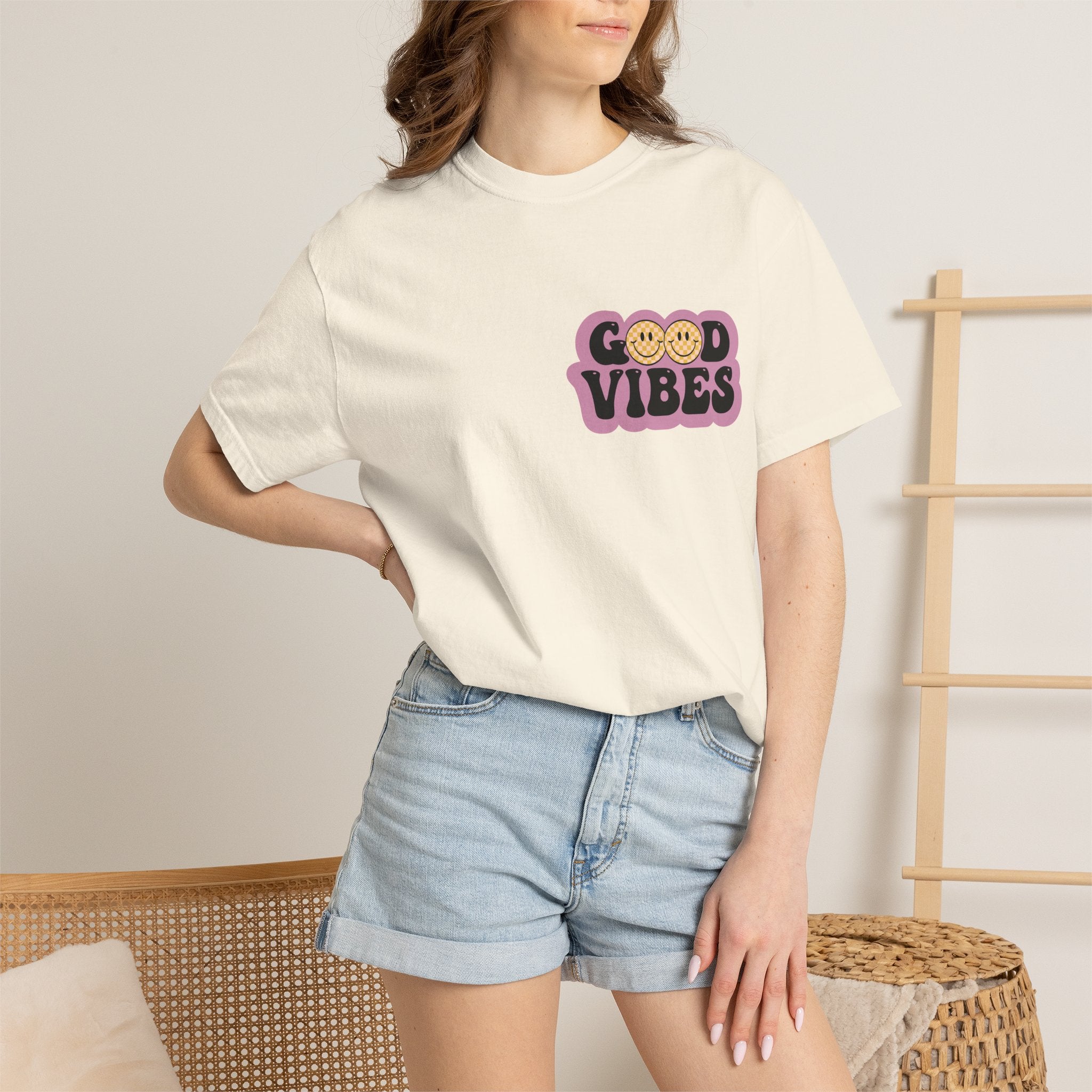 Good Vibes Retro Graphic T-Shirt — Free Spirit Smiley Desert Design