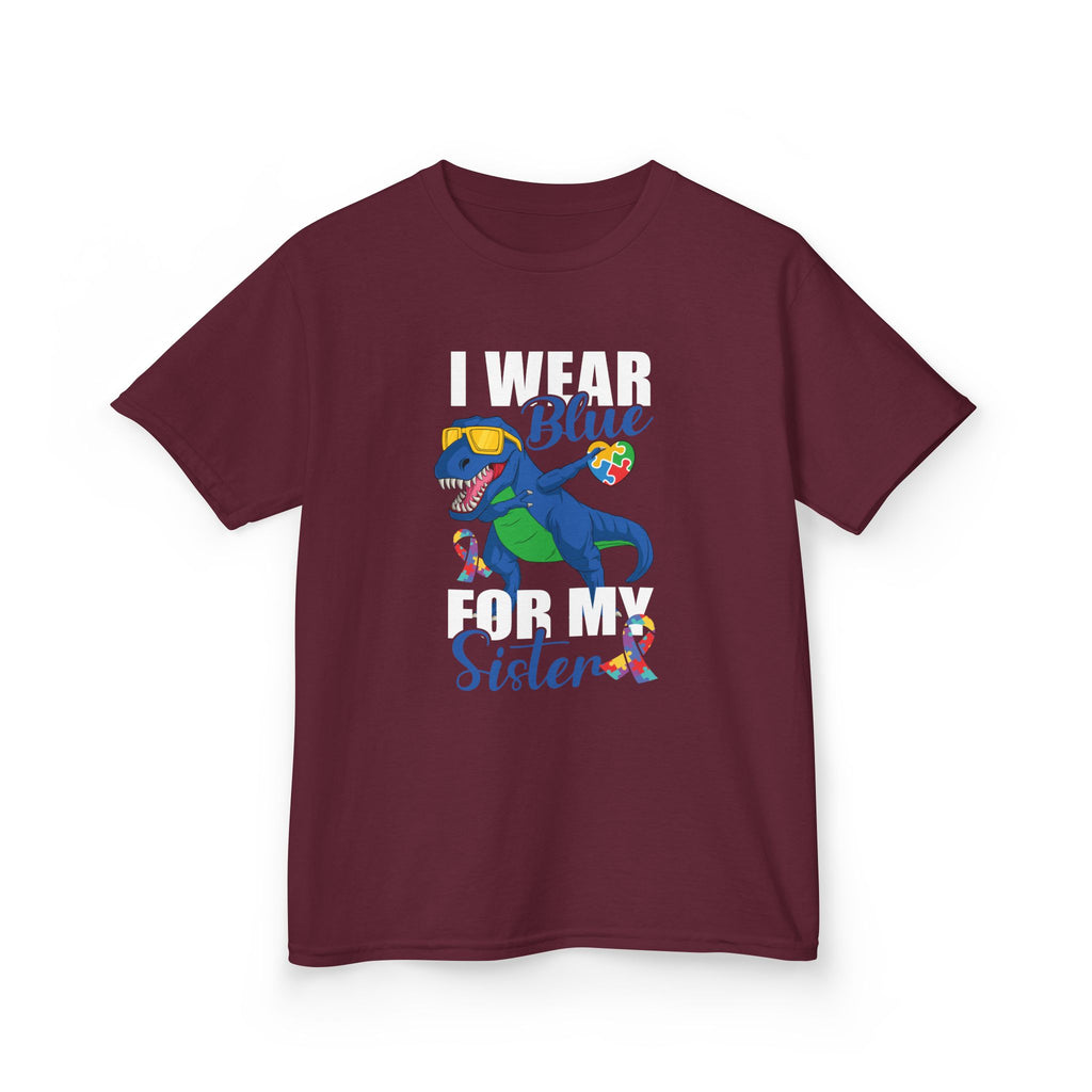 Kids T‑Shirt — "Blue Sister" Rainbow Autism Awareness Dino Tee