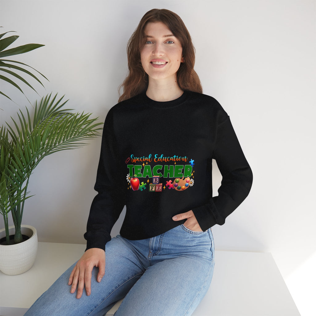 Special Education Teacher Crewneck Sweatshirt — Cute Apple & Classroom Icons