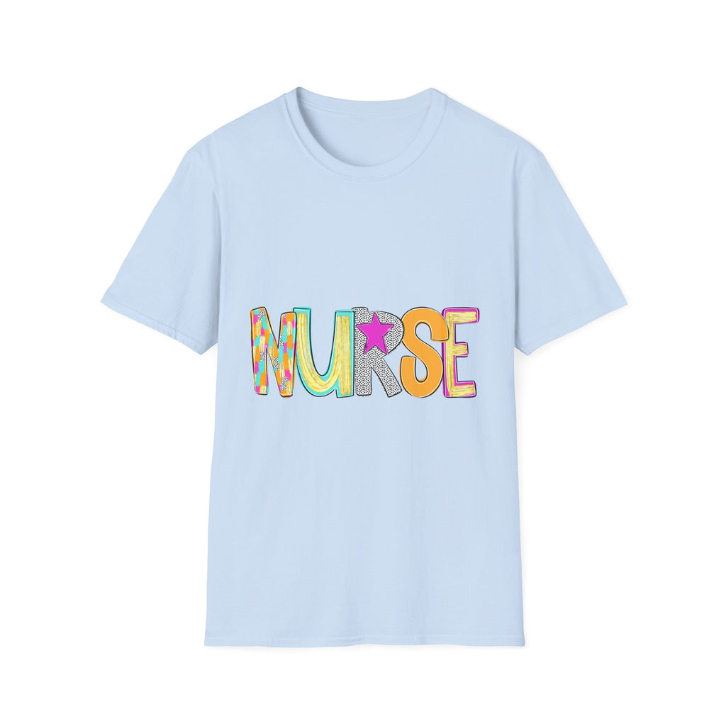 Nurse Colorful Lettering T-Shirt – Playful Scrubs-Themed Tee for Nurses