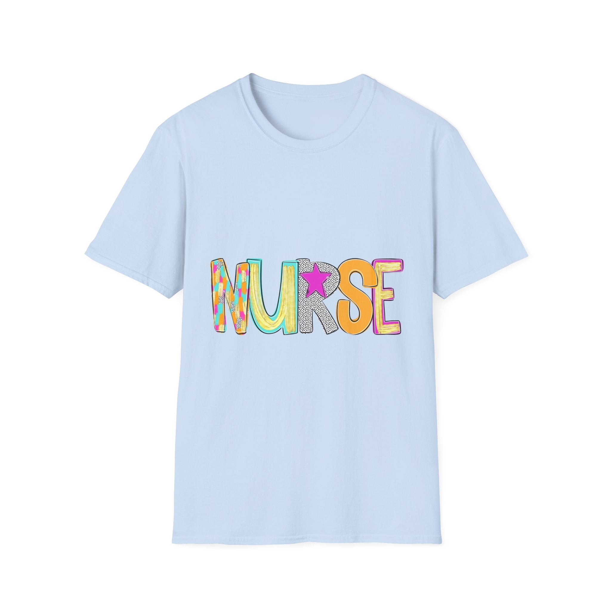 Nurse Colorful Lettering T-Shirt – Playful Scrubs-Themed Tee for Nurses