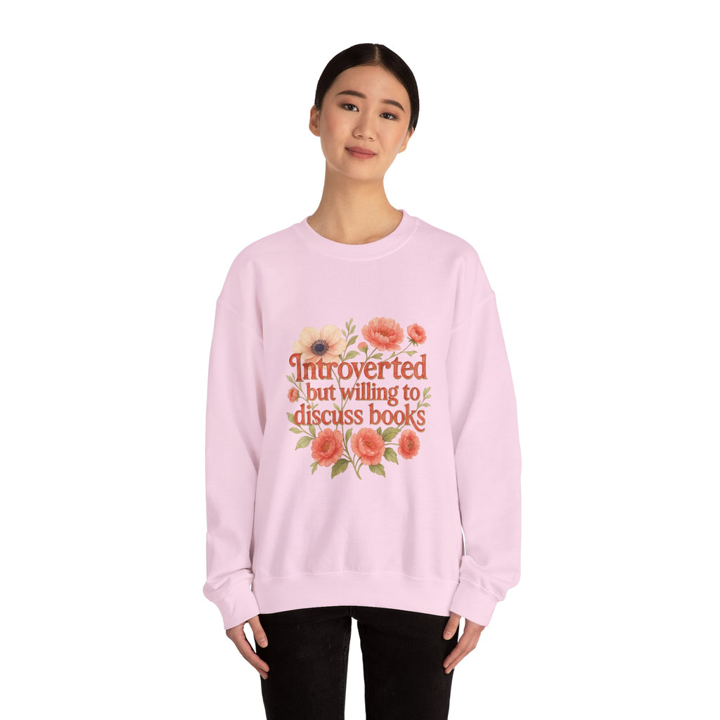 Booklover Sweatshirt — "Introverted but willing to discuss books" Floral Crewneck