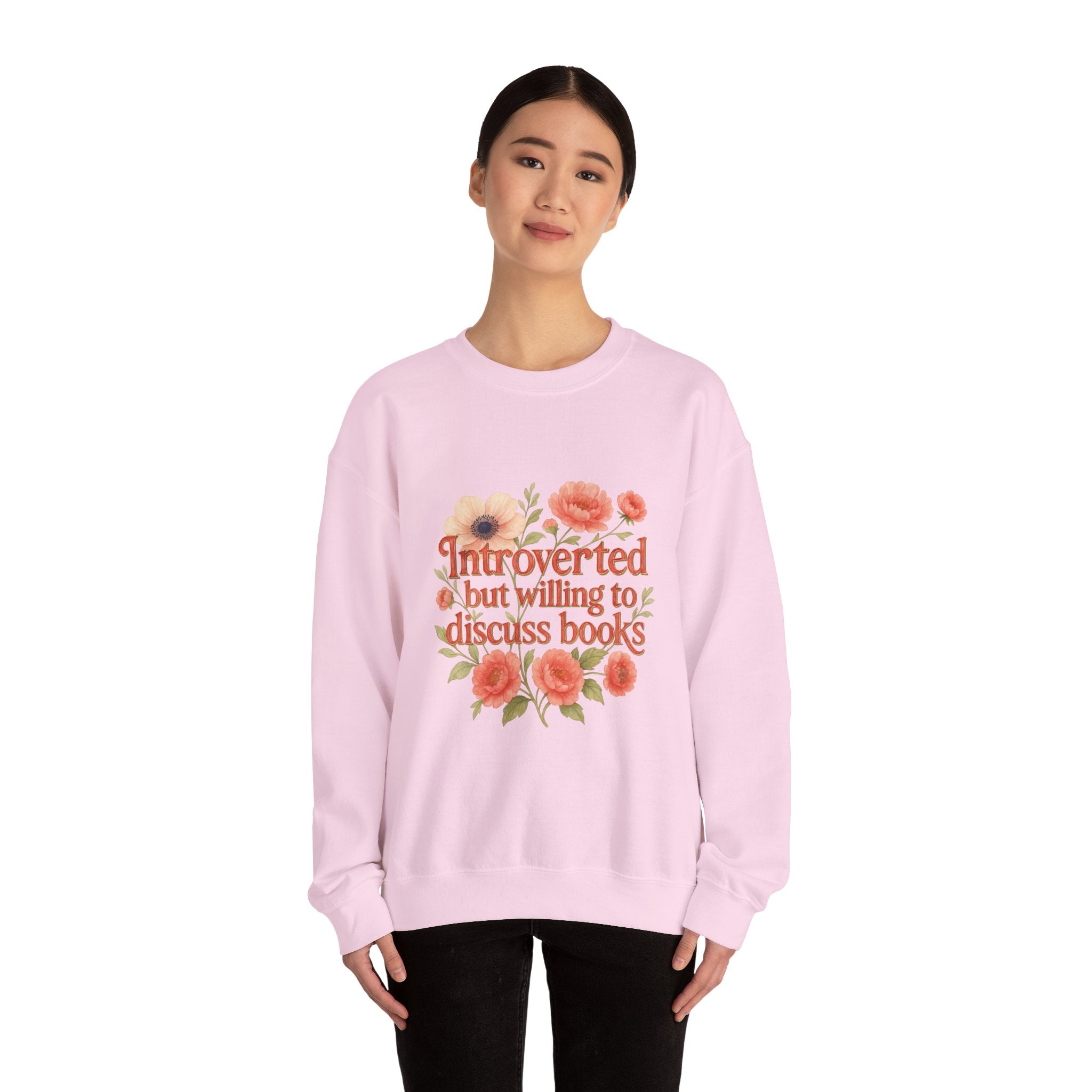 Booklover Sweatshirt — "Introverted but willing to discuss books" Floral Crewneck