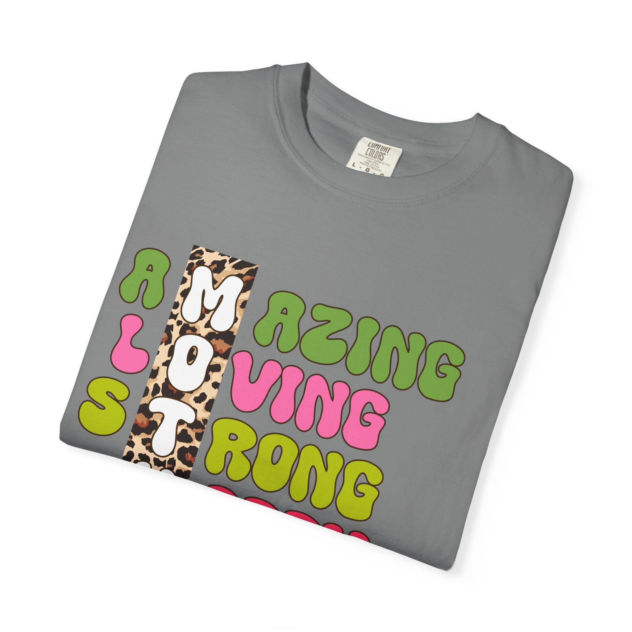Mother Acrostic Graphic T-Shirt — Retro Bubble Letters & Leopard Accent