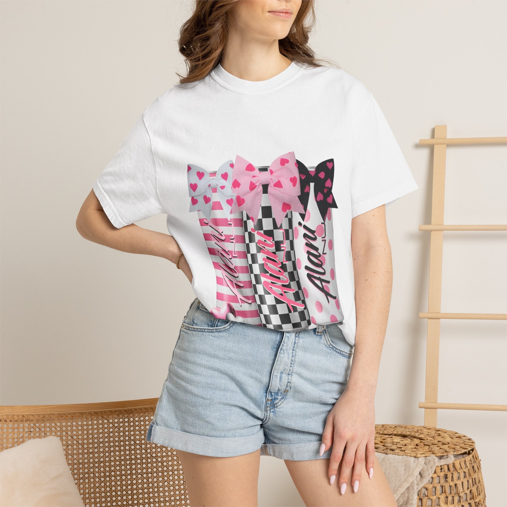 Lipstick Trio Graphic T-Shirt — Pink Bow Cosmetic Design