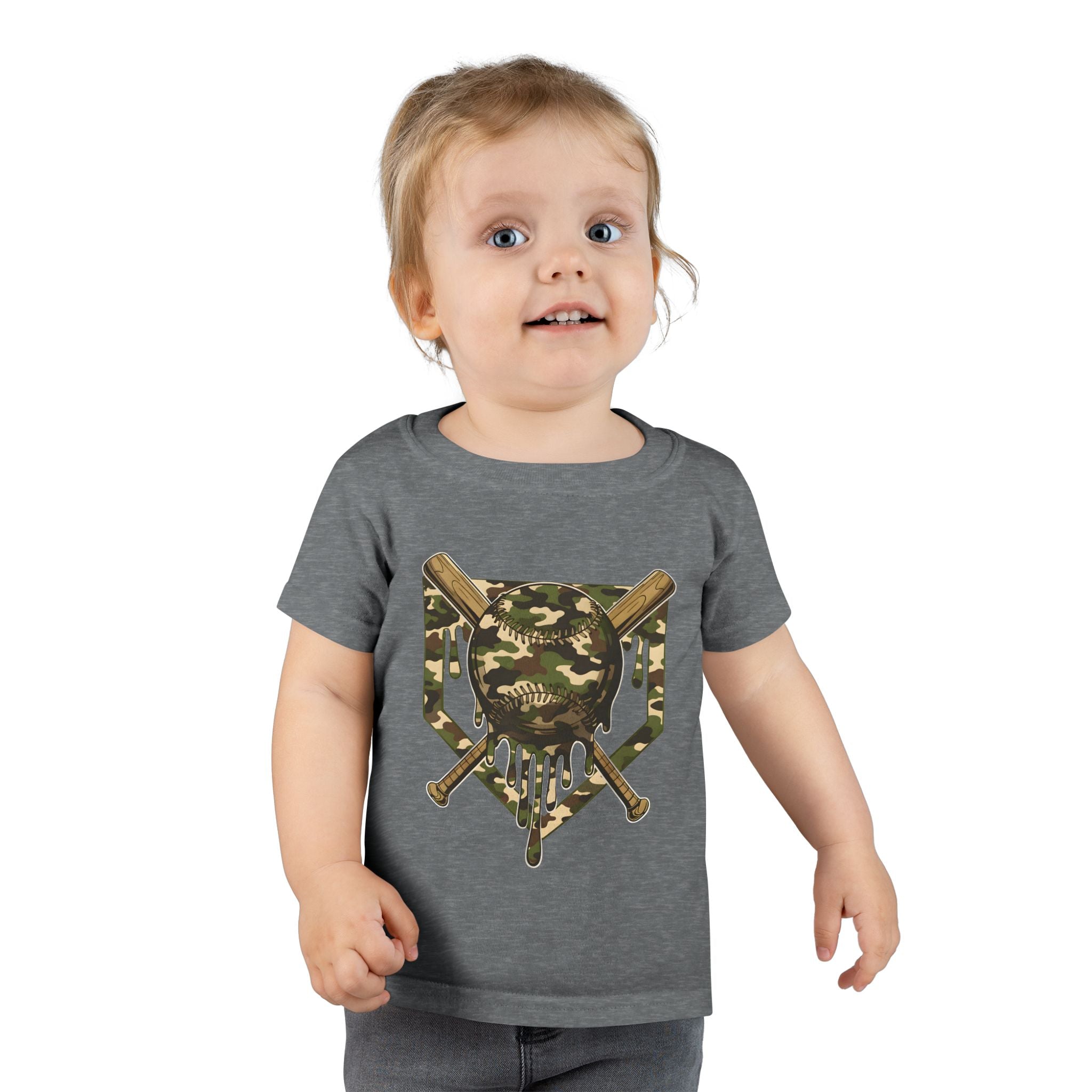 Toddler T-Shirt — Camo Skull & Crossed Bats Graphic