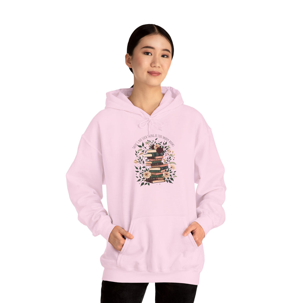 Cozy Reading Stack Hoodie — Floral Bookshelf Design