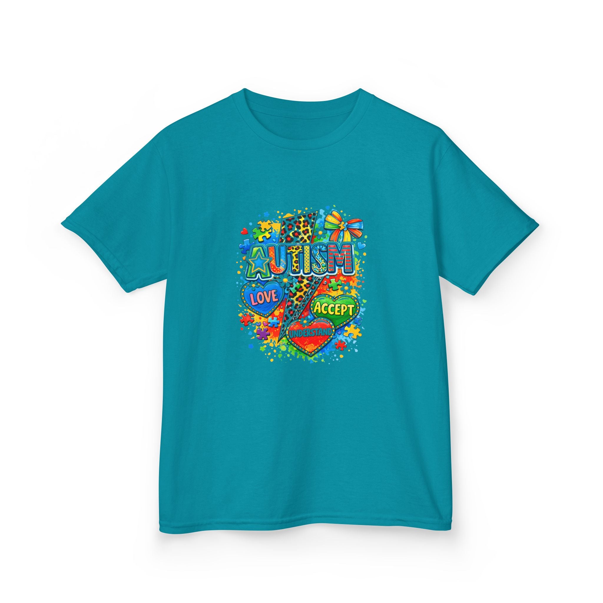 Kids Tee — Colorful Pride & Love Heart Graphic (Love, Accept, Understand)