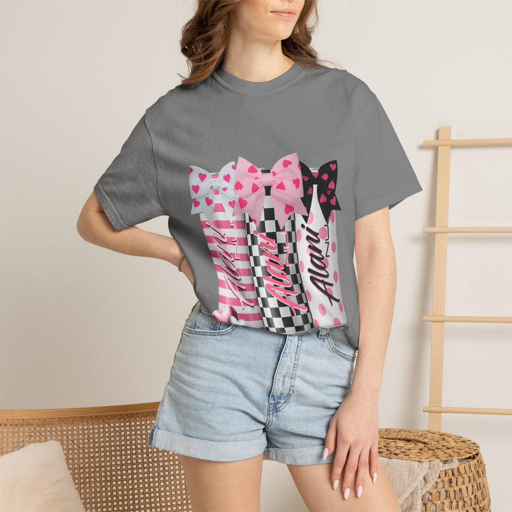 Lipstick Trio Graphic T-Shirt — Pink Bow Cosmetic Design