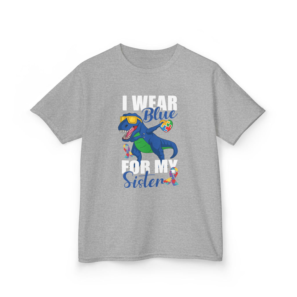 Kids T‑Shirt — "Blue Sister" Rainbow Autism Awareness Dino Tee