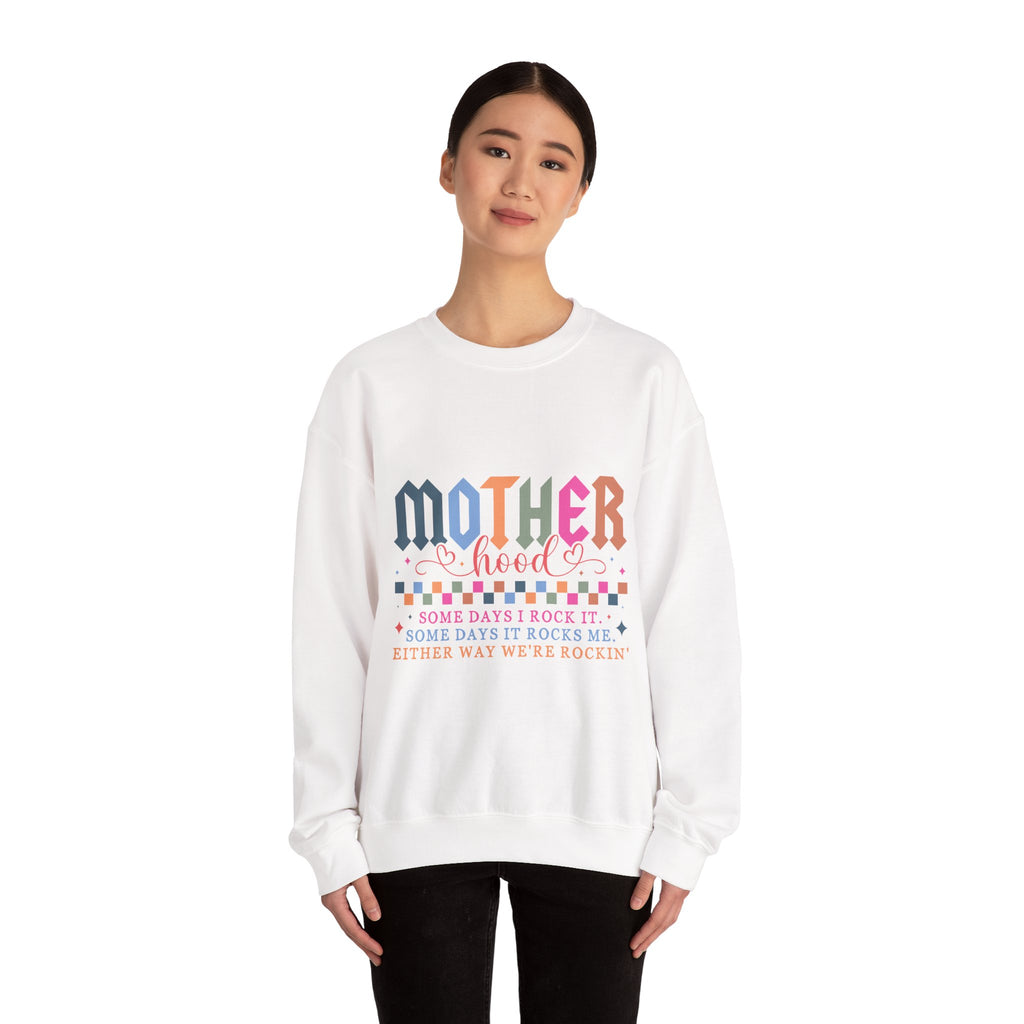 Motherhood Crewneck Sweatshirt — 'Mother Hood' Retro Colorful Mom Pullover