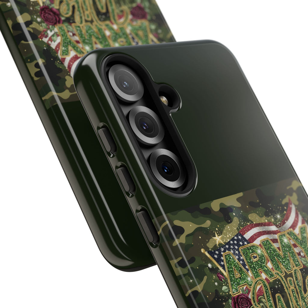 Army Wife Tough Phone Case — Camo Flag Design with Roses
