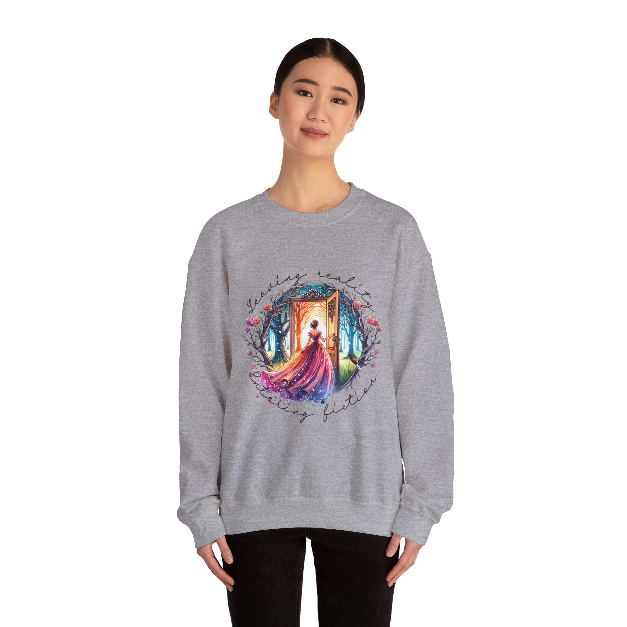 Crewneck Sweatshirt — 'Leaving Yesterday, Wearing Tomorrow' Fantasy Woman Art