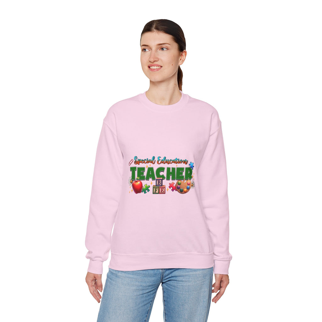 Special Education Teacher Crewneck Sweatshirt — Cute Apple & Classroom Icons