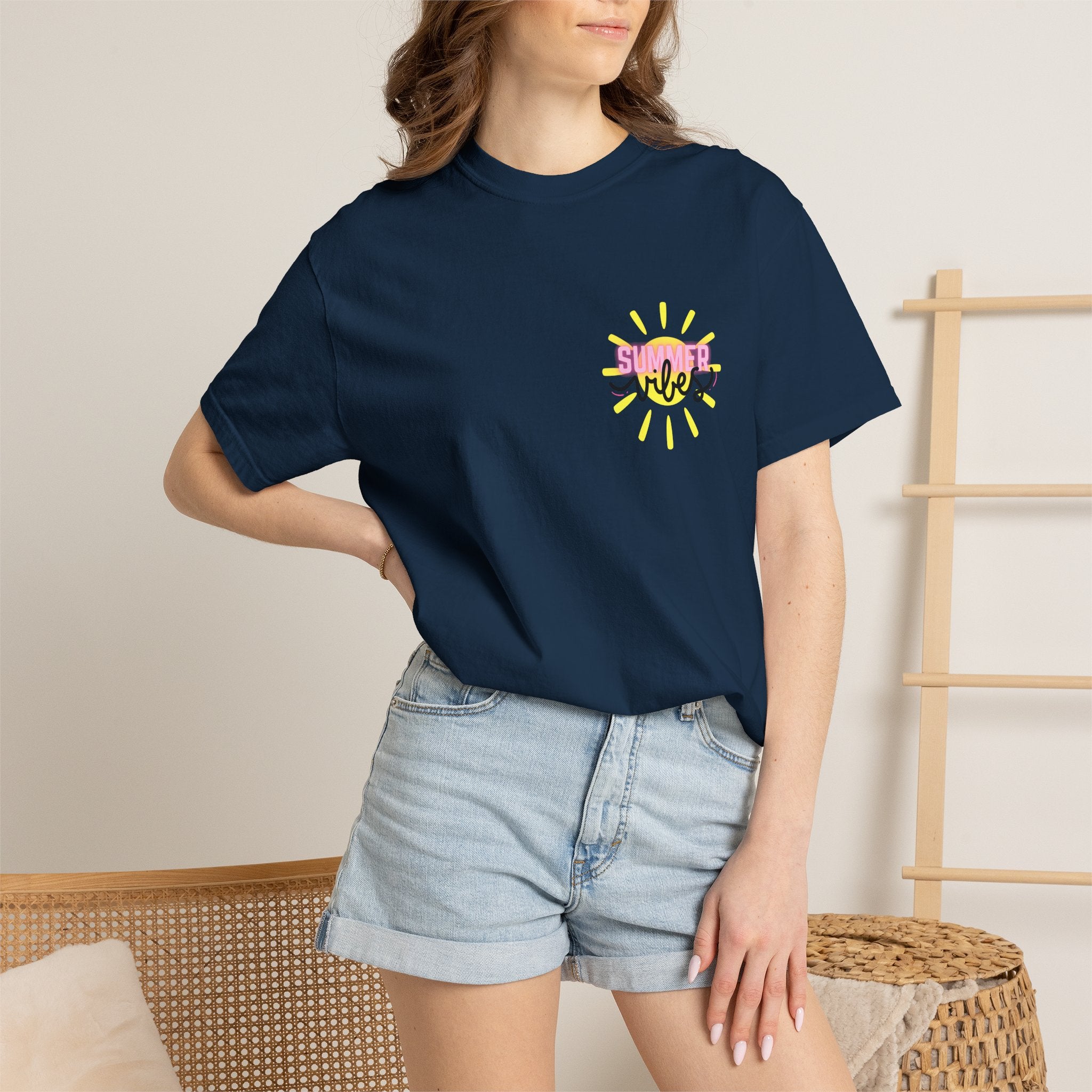 Summer Vibes T-Shirt — Pink Floatie & Checkered Graphic