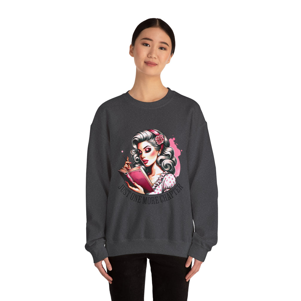 Reader Girl Sweatshirt — "Just One More Chapter" Cozy Graphic Crewneck