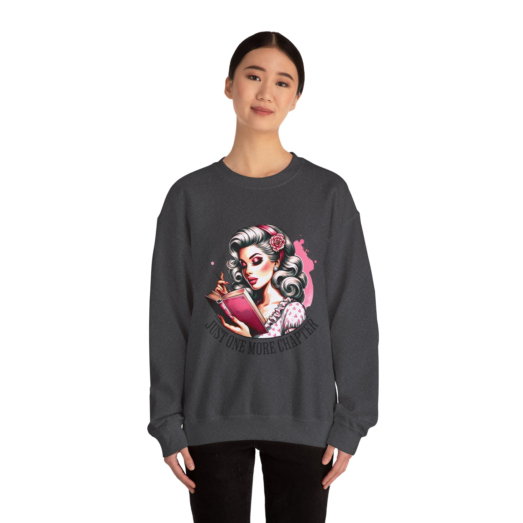 Reader Girl Sweatshirt — "Just One More Chapter" Cozy Graphic Crewneck