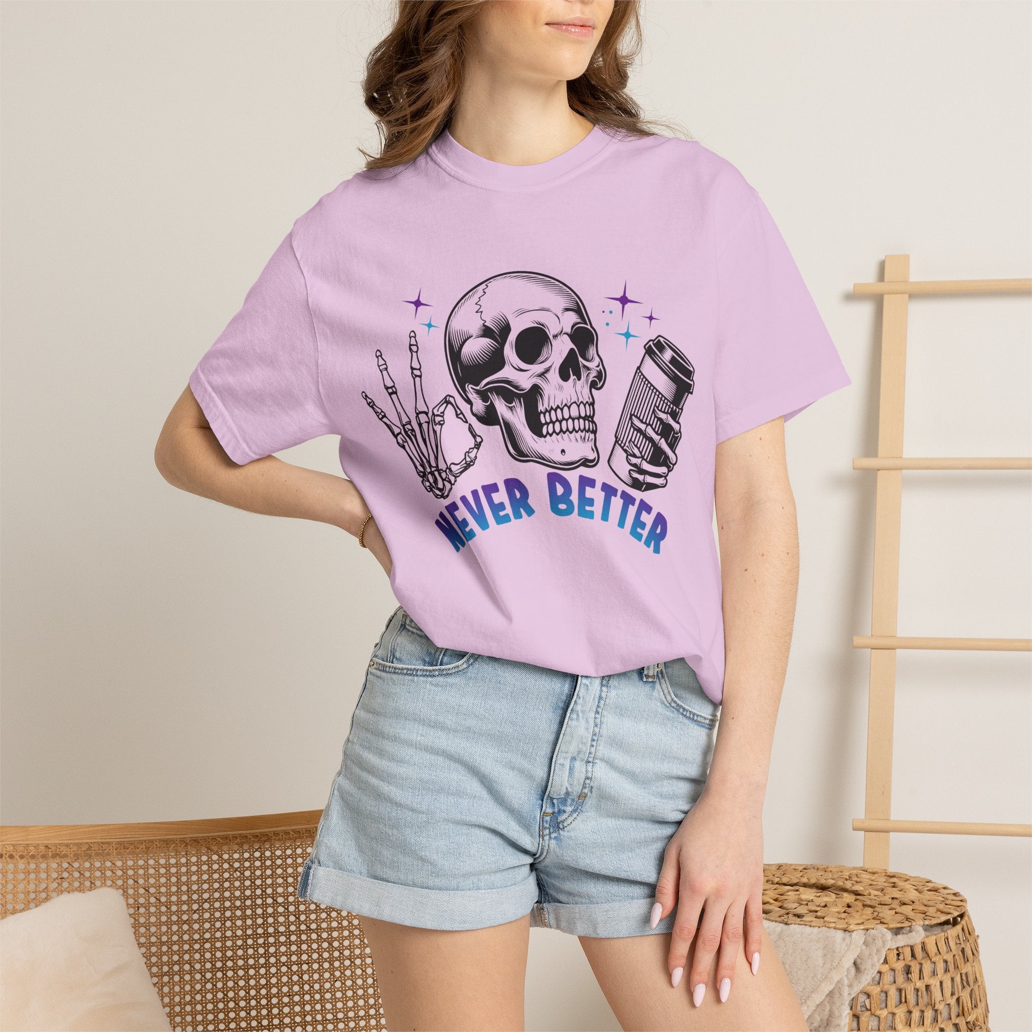 Never Better Skull T-Shirt — Vintage Skull Holding Can Graphic Tee