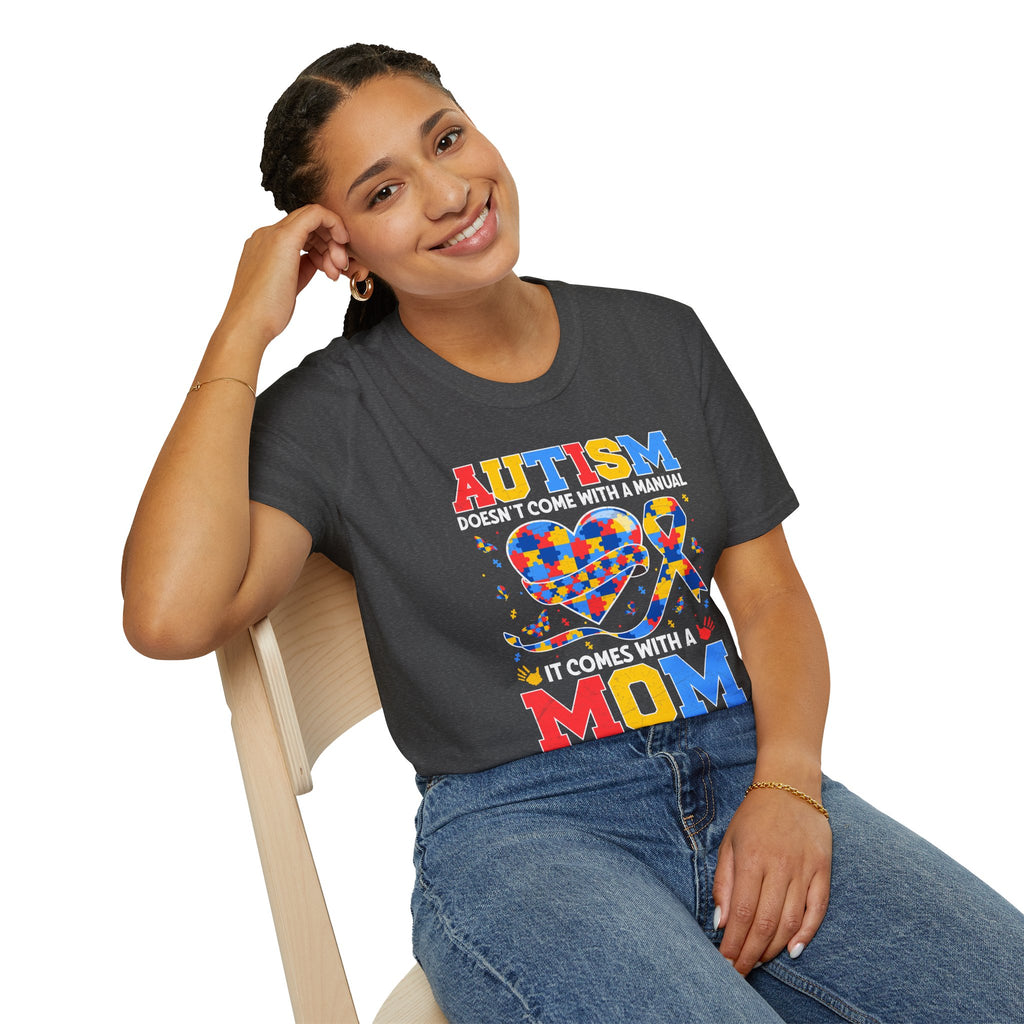 Autism Mom Graphic T-Shirt — “Autism doesn't come with a manual, it comes with a mom who never gives up”