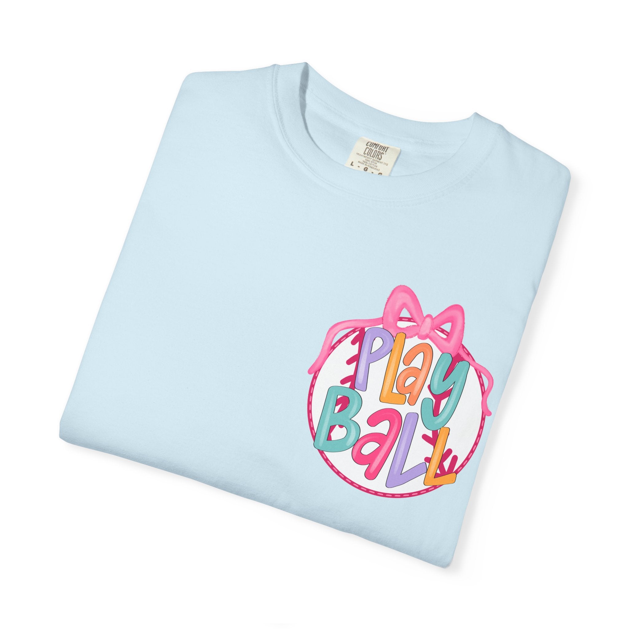 Softball Tee — "Play Ball" Front & "Pitch, Batter, Batter, Swing" Heart Back