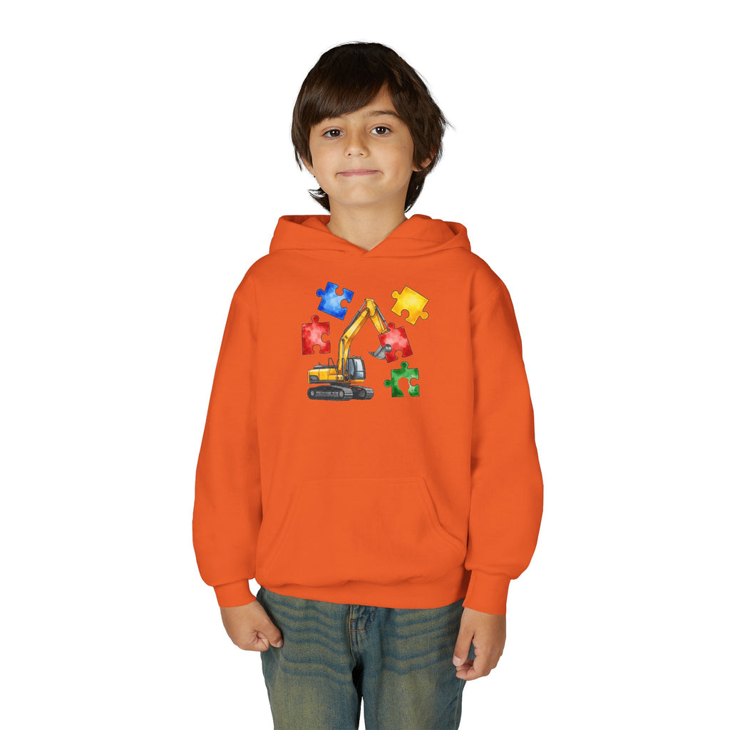 Kids Excavator Puzzle Hoodie - Autism Awareness Construction Sweatshirt