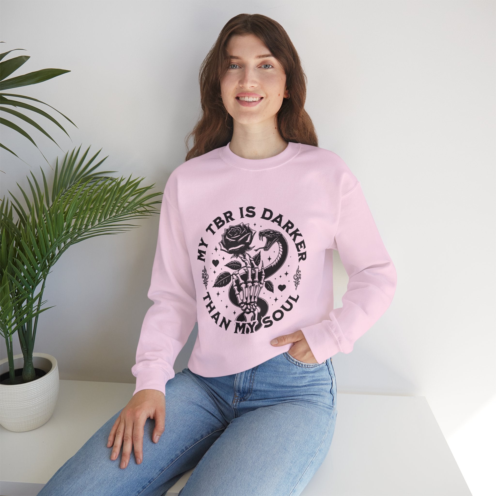 Crewneck Sweatshirt — “My TBR Is Darker Than My Soul” Gothic Booklover Pullover