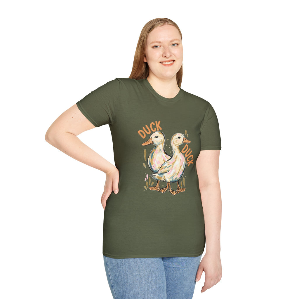 Double-sided Duck Duck Goose T-Shirt — Cute Pastel Duck & Goose Graphic Tee