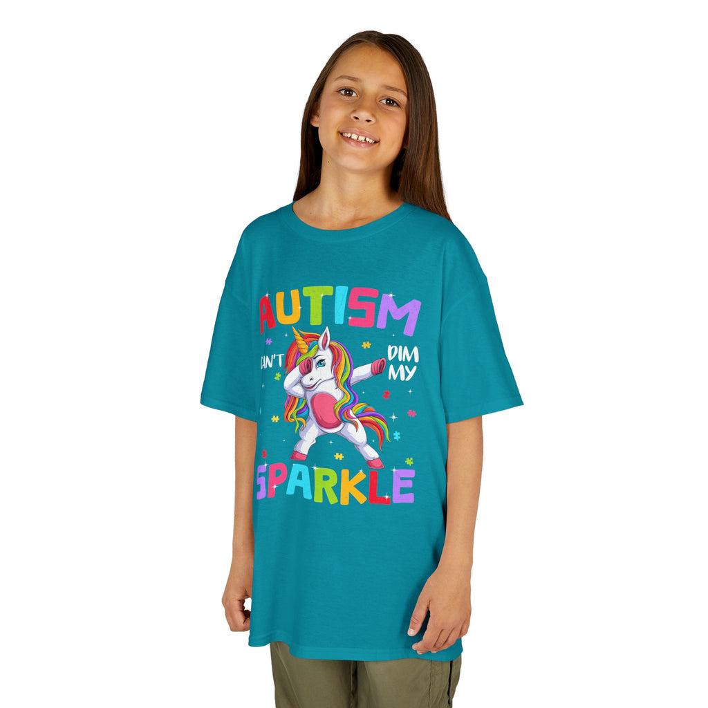 Autism Sparkle Kids T-Shirt — "Autism Can't Dim My Sparkle" Unicorn Tee