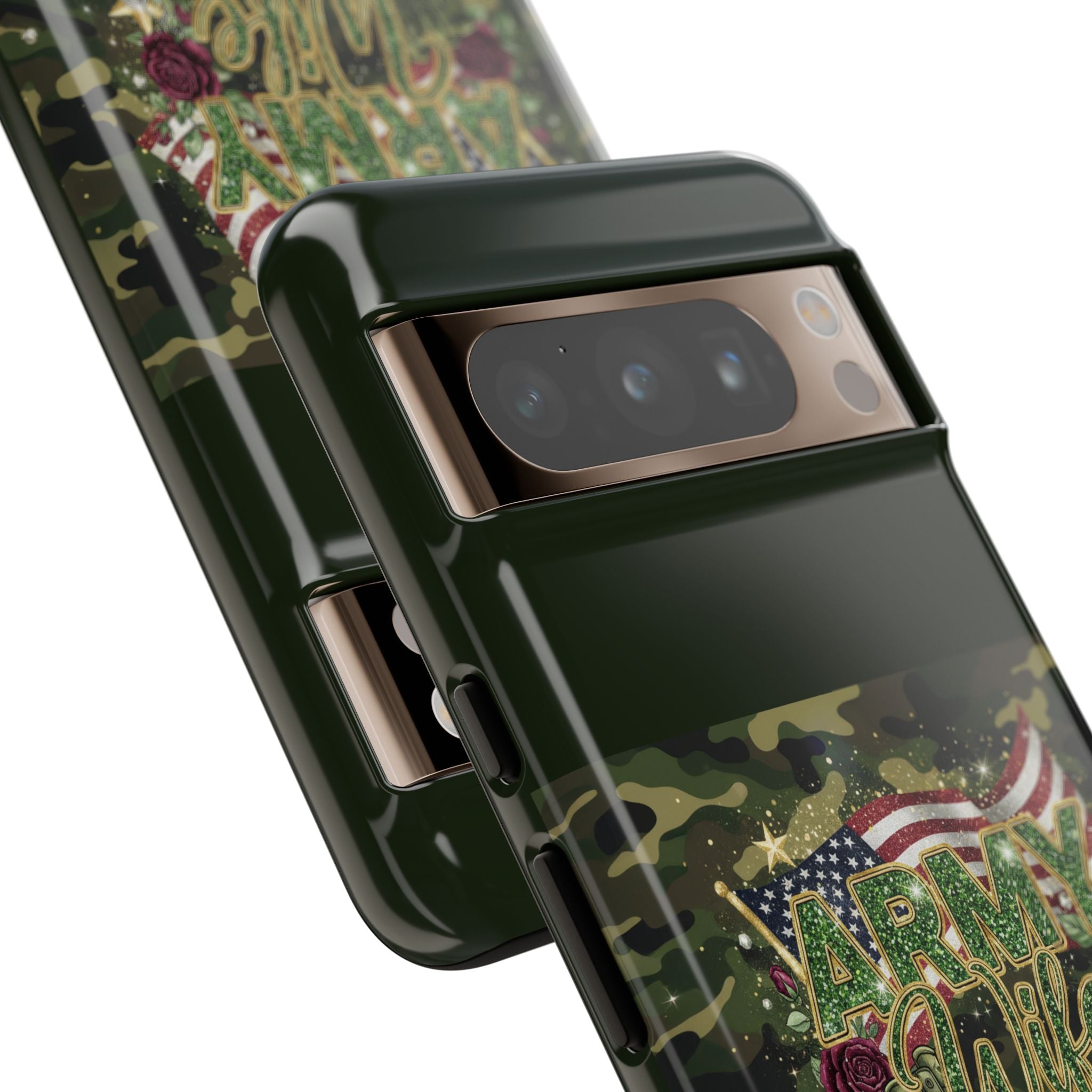 Army Wife Tough Phone Case — Camo Flag Design with Roses