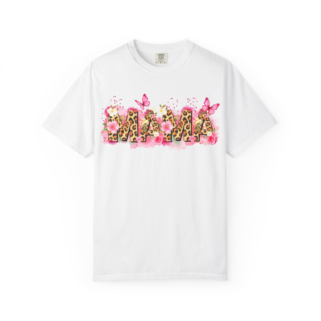 Mama Floral Leopard Graphic Tee — 'MAMA' Pink Butterfly Mother's Day T‑Shirt