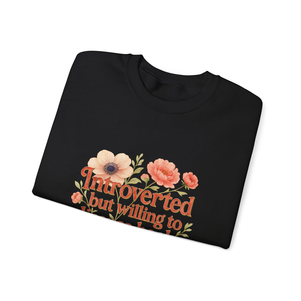 Booklover Sweatshirt — "Introverted but willing to discuss books" Floral Crewneck