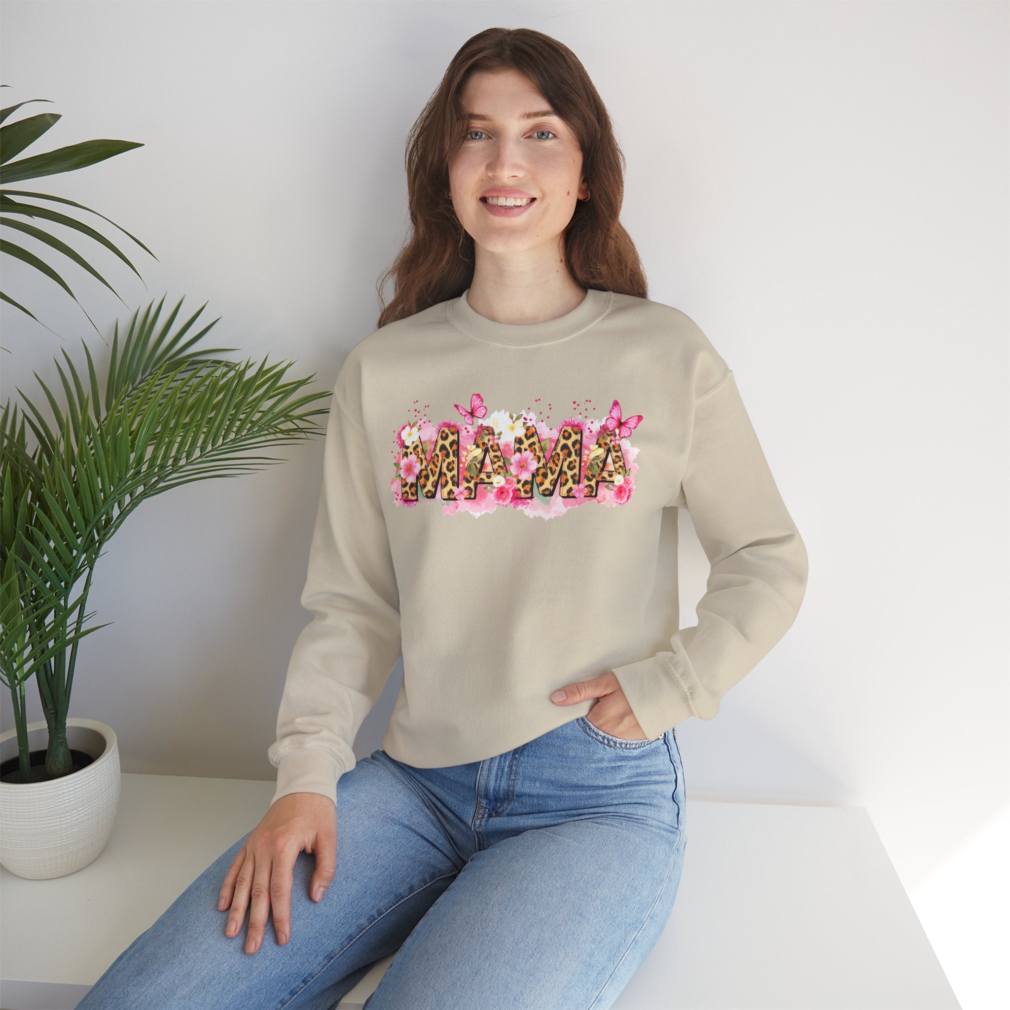 Mama Leopard Floral Crewneck Sweatshirt – Pink Butterflies