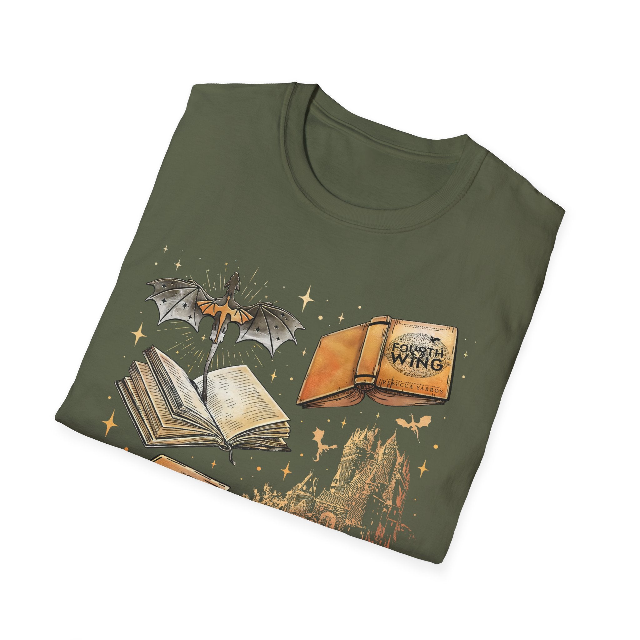 Book Dragon T-Shirt — Vintage Magical Books & Bat Illustration