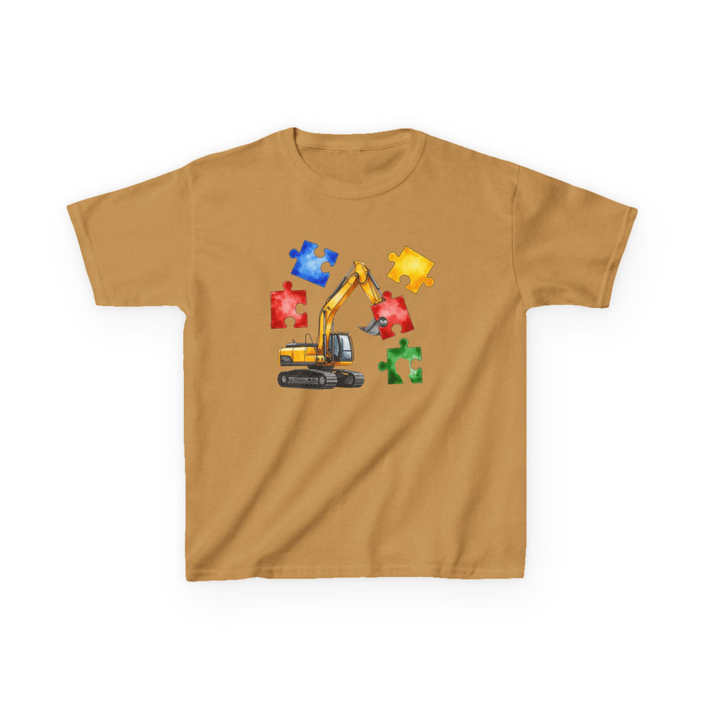 Kids Excavator Puzzle T-Shirt — Construction Truck Autism Awareness Tee