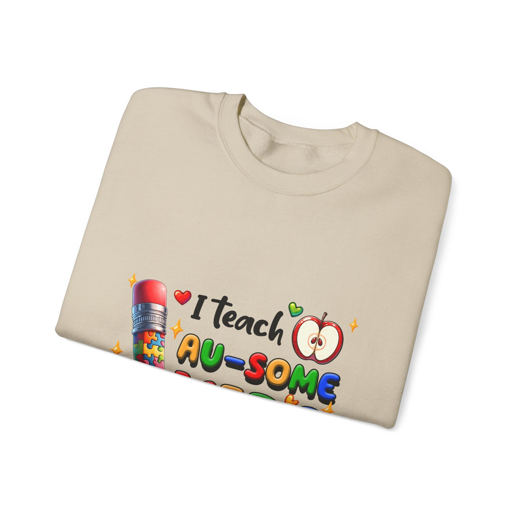 Teacher Crewneck Sweatshirt — “I Teach Au-some Kids” Colorful Autism Awareness Design