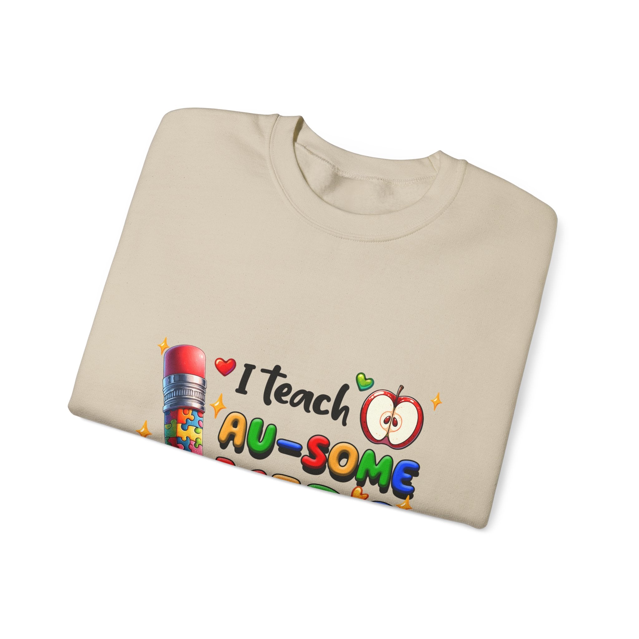 Teacher Crewneck Sweatshirt — “I Teach Au-some Kids” Colorful Autism Awareness Design