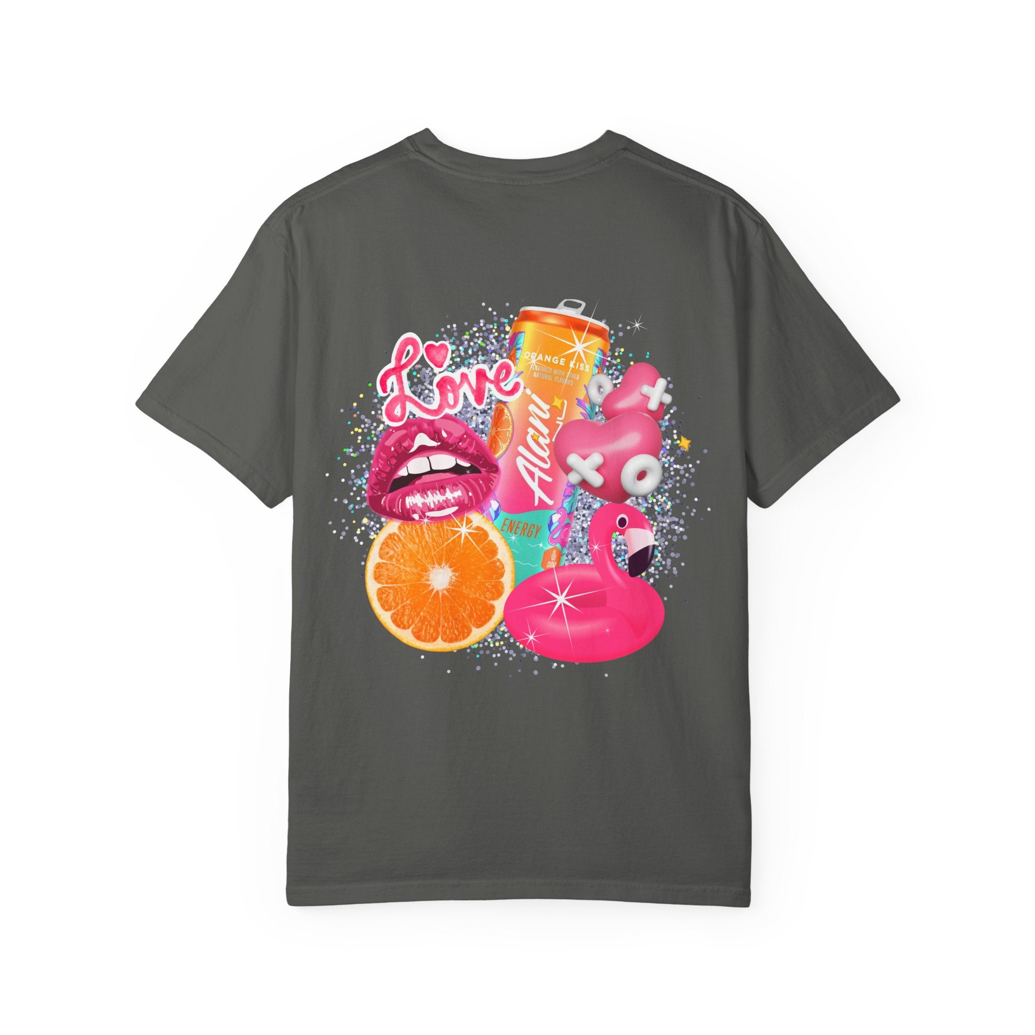 Alani Nu Beach Pop Graphic T-Shirt — Pink Flamingo, Citrus & Soda Can Design