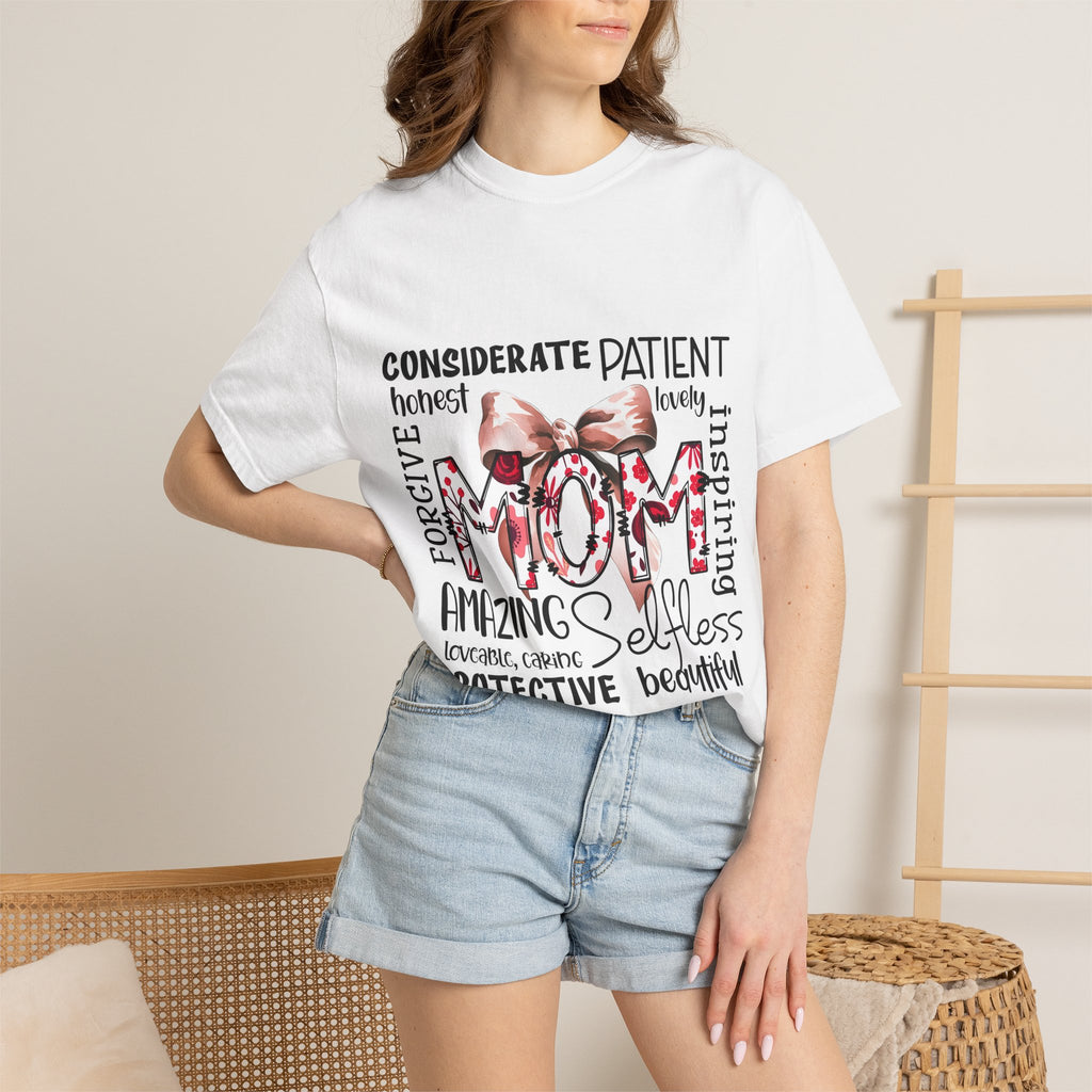 Mom Word-Art T-Shirt — Floral Bow Mother’s Day Tee