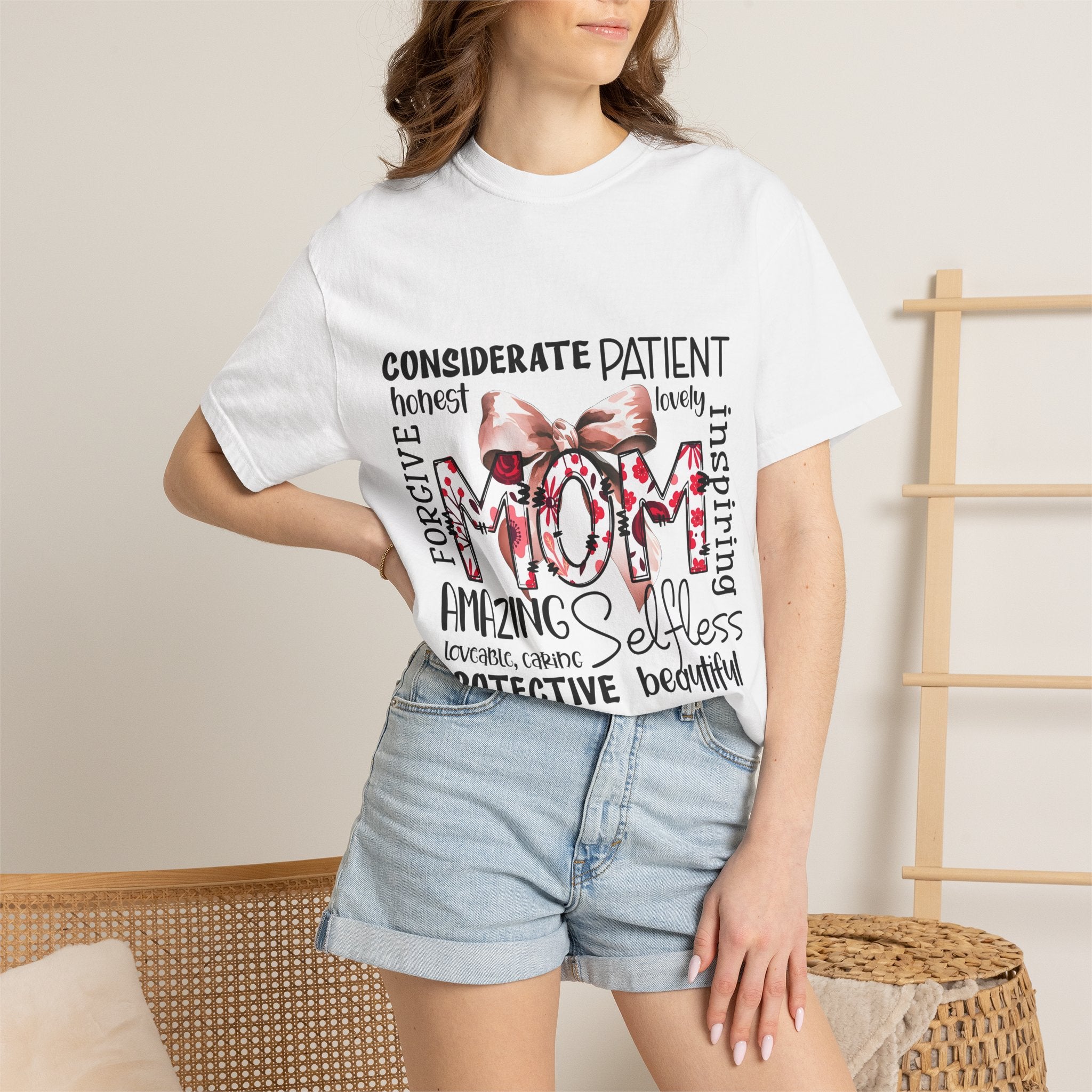 Mom Word-Art T-Shirt — Floral Bow Mother’s Day Tee