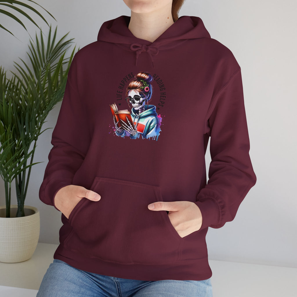 Hoodie - 'Eat, Sleep, Read, Repeat' Skeleton Reader Graphic Hoodie